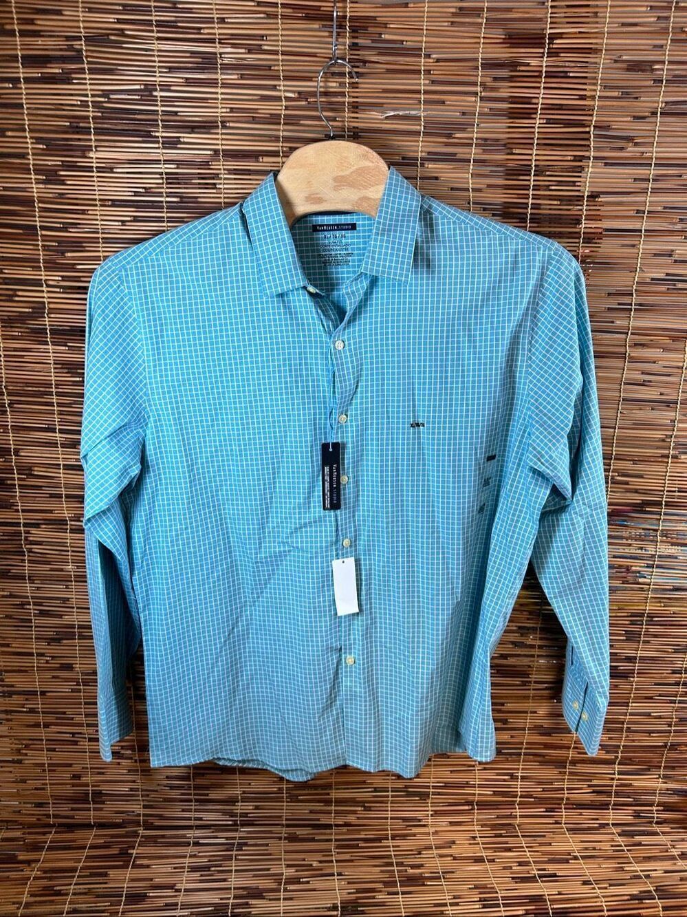 VanโHeusen Studio XL Slim Fit Turquoise White Checkered Long-Sleeve Shirt